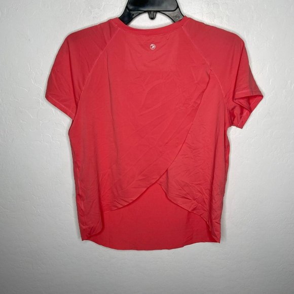 Savvi Coral Pink Flapper Short Sleeve Wrap Open Back Top - Picture 4 of 8